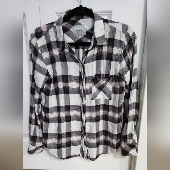 Rails flannel blouse.  Black/white/pink - Picture 1 of 3